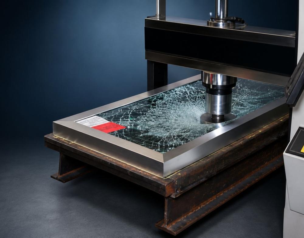 Impact testing of reinforced glass used in a TDL secure retail display case