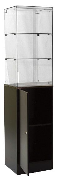 Frameless Tower Display Case with Storage Cabinet - Various Colors  18×18×72