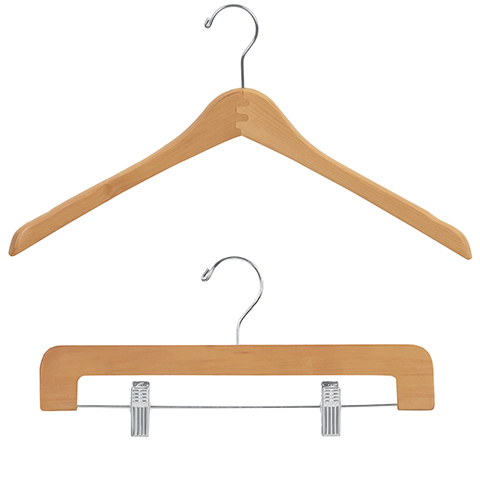 Contoured Wooden Coat Hanger (Natural/Chrome)