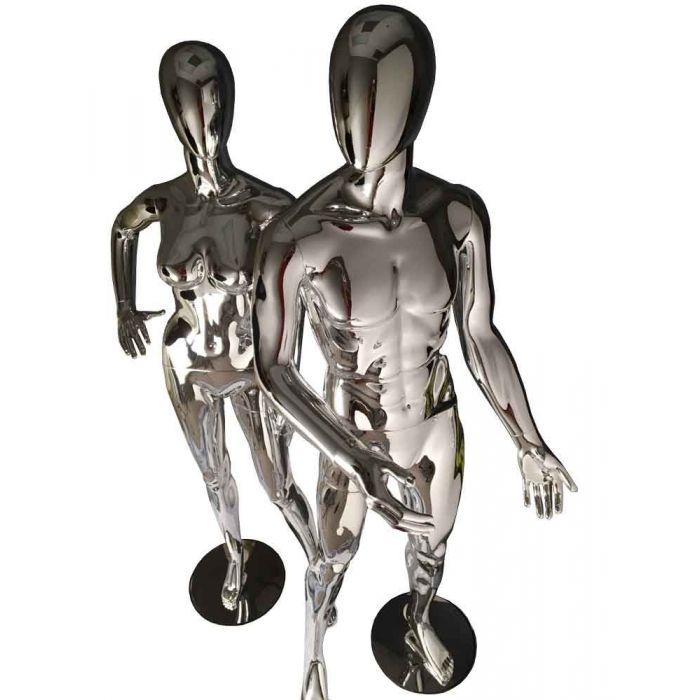 Chrome finish female mannequin with modern design for showcasing clothing Chrome finish female mannequin with modern design for showcasing clothing