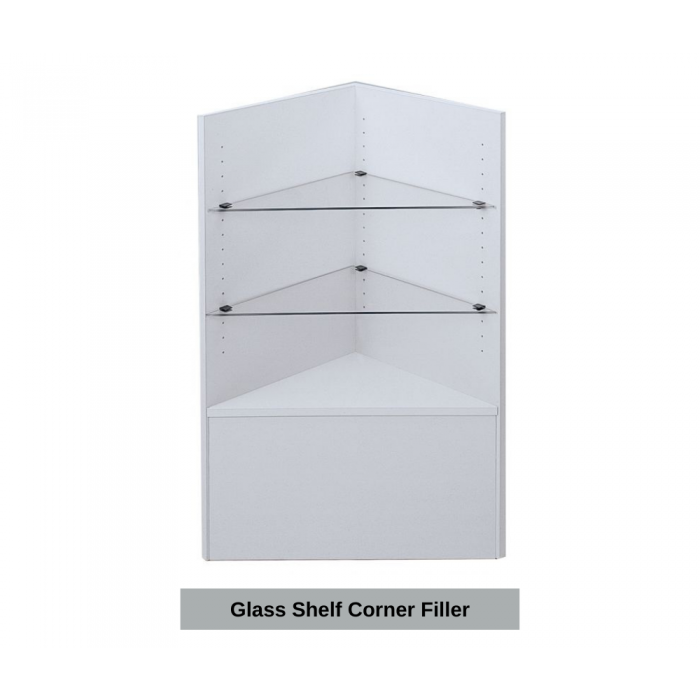White Glass Shelf Corner Filler Display Cases