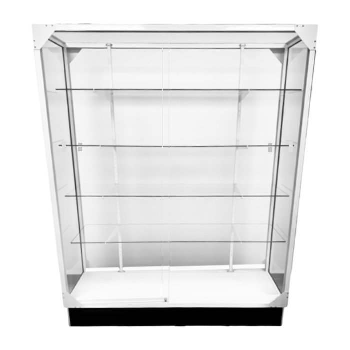 White Extra Vision Wall Case with Front and Back Glass Sliding Doors