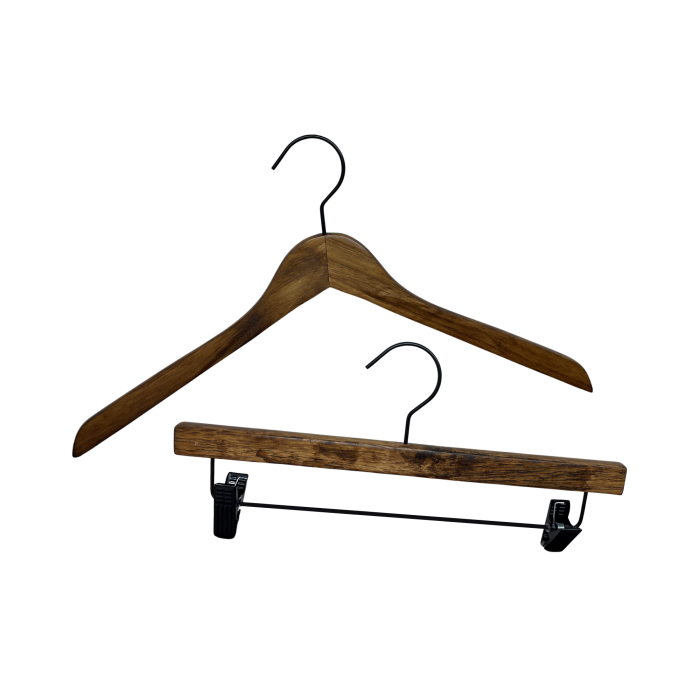 Black Wooden Coat Hangers with Chrome Clips