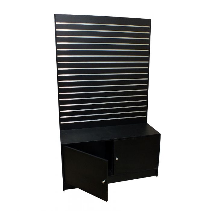 Slatwall Wall Gondola With Base - Black With Metal Inserts main product photo