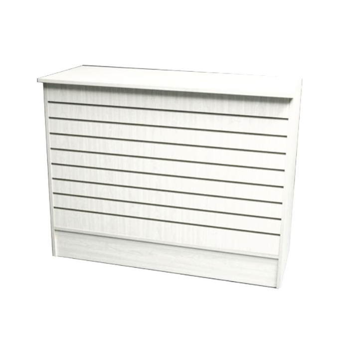 white slatwall front wrap counter