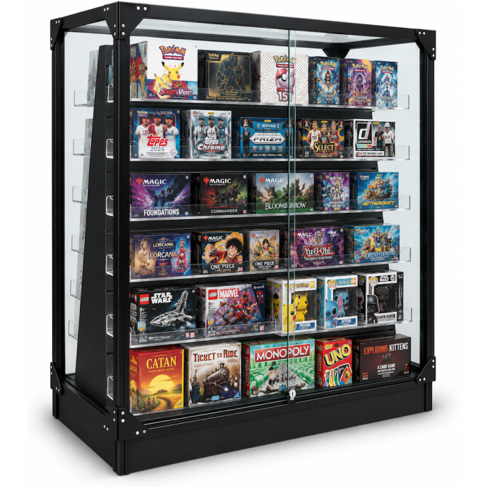 deep glass tower case with slatwall insert