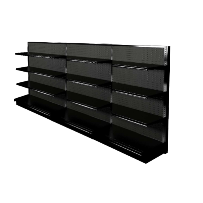 black metal gondola wall shelving 