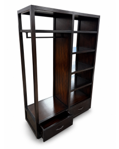 Freestanding Apparel & Merchandise Display with Shelves & Drawers &ndash; Dark Mahogany