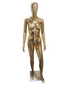 Chrome finish female mannequin with modern design for showcasing clothing