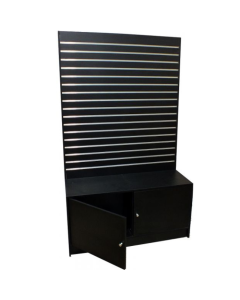 Black Slatwall Gondola Unit With Storage Base and Metal Inserts