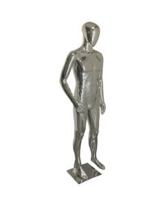 Chrome finish female mannequin with modern design for showcasing clothing