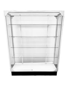 White Extra Vision Wall Case with Front and Back Glass Sliding Doors