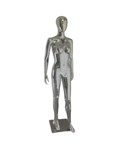 Chrome finish female mannequin with modern design for showcasing clothing