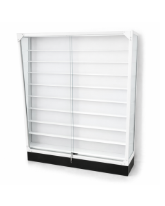 Elite Trading Card Display Case | Double-Sided Floor Display | Locking Glass Showcase | White