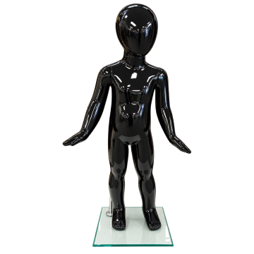 Child Egg Head Mannequin – Gloss Black with Glass Base
