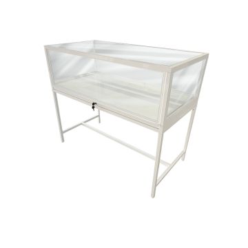 4' Luxury Locking Glass Showcase with LED lights - White