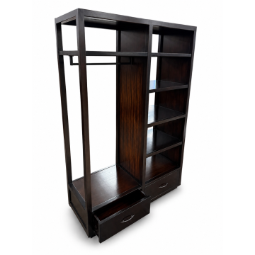 Freestanding Apparel & Merchandise Display with Shelves & Drawers – Dark Mahogany