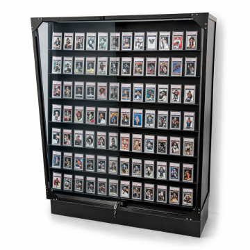 Elite Trading Card Display Case | Double-Sided Floor Display | Locking Glass Showcase | Black