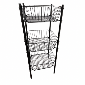 Black Three Tier Dump Bin - Tiered Basket Display