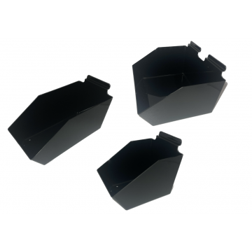 Black Acrylic Slatwall Bins, Black Plastic Slatwall Bin Displays, Black Acrylic Dump Bins