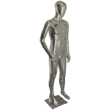 Chrome finish female mannequin with modern design for showcasing clothing