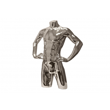 Male Chrome Mirrored Half Torso Mannequin