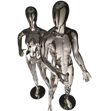 Stylish Mirrored Chrome Mannequins - Male and Female Options - Full Body with Egg Head
