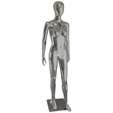 Chrome finish female mannequin with modern design for showcasing clothing