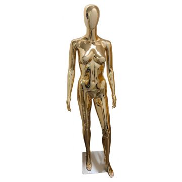 Chrome finish female mannequin with modern design for showcasing clothing