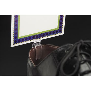 PLEXI SHOE CLIP SIGN HOLDER