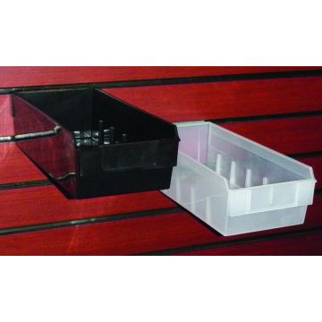 Barr Display is your one stop shop for a wide variety slatwall displays.  Find affordable shelves, signs and bins in an assortment of colors. Click here for 13''L x 5 1/2''W x 3 3/4''H slat boxes in clear!